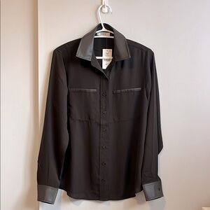 Brown Sheer Shirt with Pleather Accents